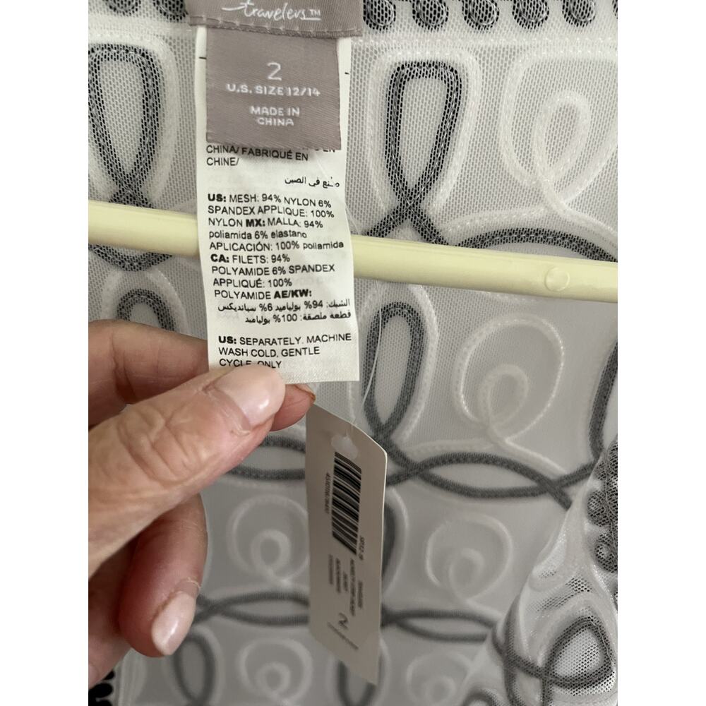 Chico's Traveler 2 (14-16) Jacket Black White Jacket Sheer Mesh Packaable NEW! - Picture 4 of 10
